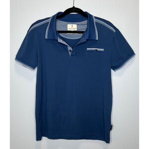 Scott James Polo Shirt Mens Medium Navy Short Sleeves Collared Casual Stretch
